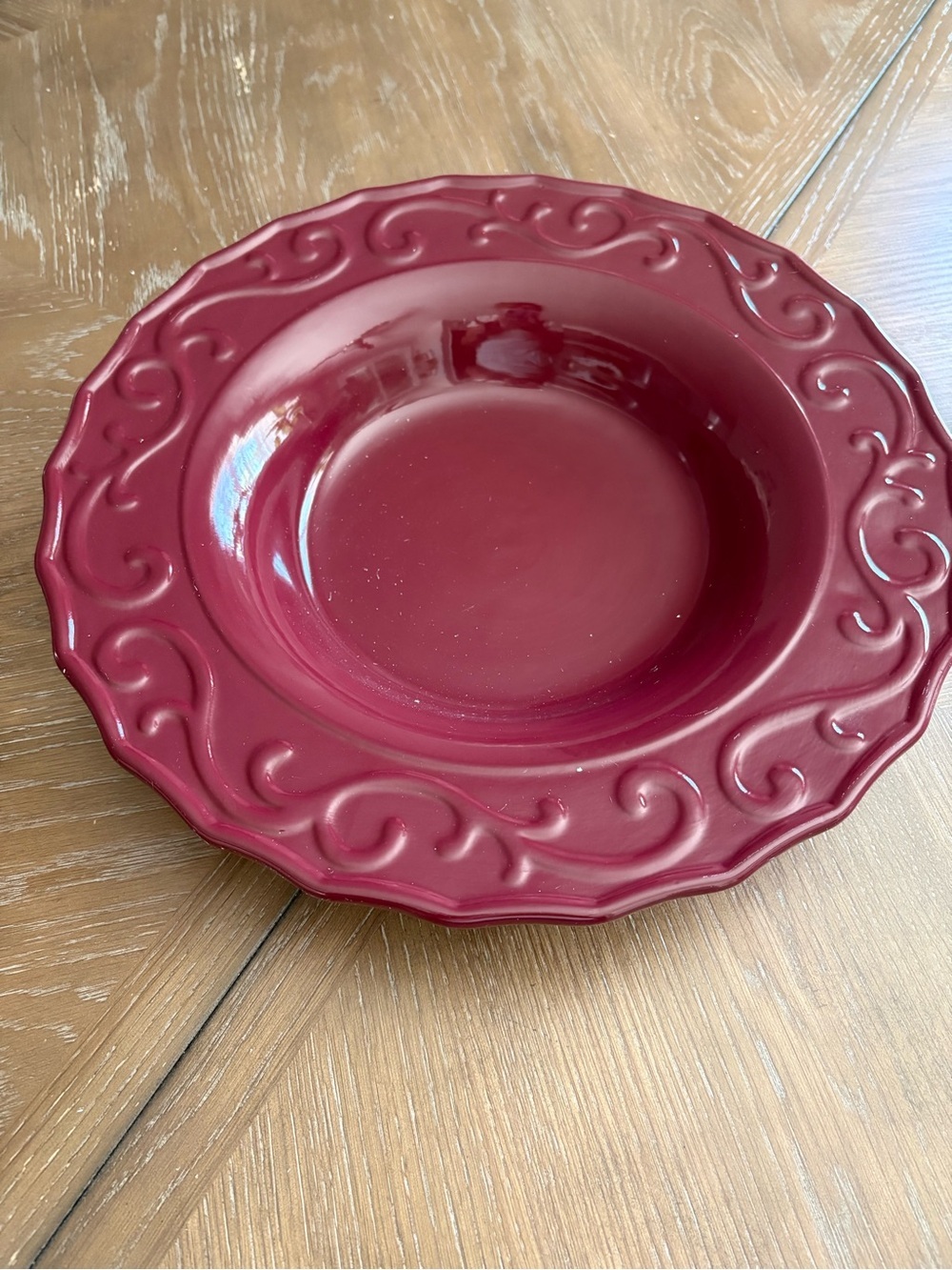 Home Interiors Garnet Red Embossed Ceramic Dinner Bowl